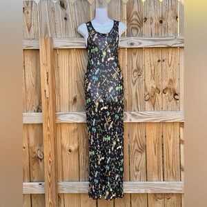 BETSEY JOHNSON Vintage Dragonfly Mesh Maxi Sleeveless Dress